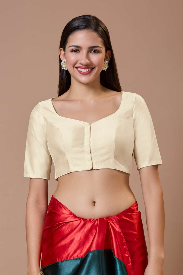 White Solid Silk Sweetheart Neck Blouse