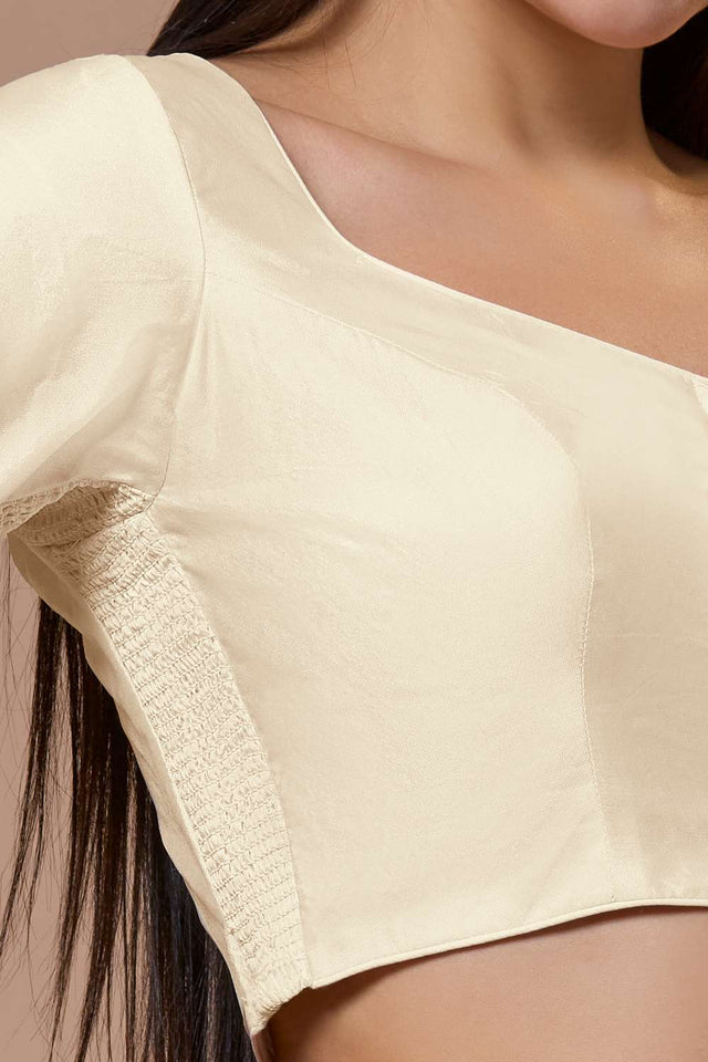 White Solid Silk Sweetheart Neck Blouse
