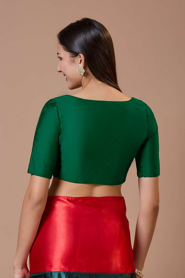 Green Solid Silk Sweetheart Neck Blouse