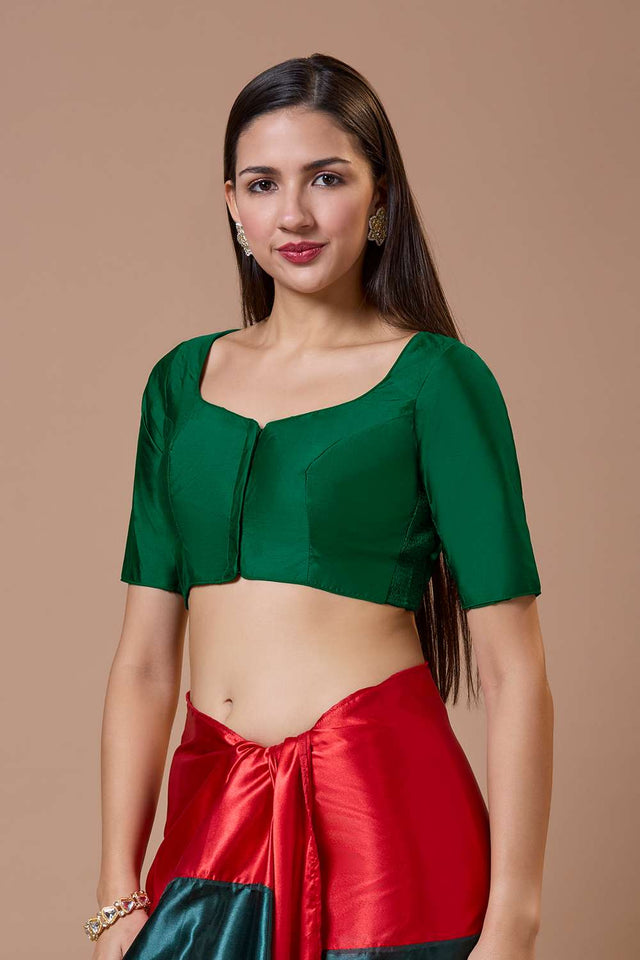 Green Solid Silk Sweetheart Neck Blouse