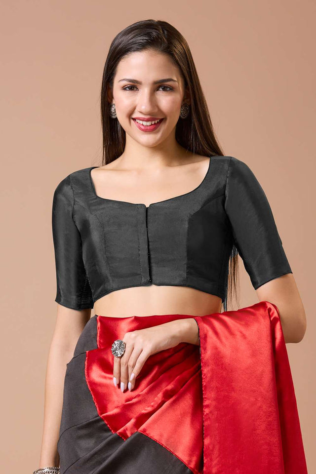 Black Solid Silk Sweetheart Neck Blouse