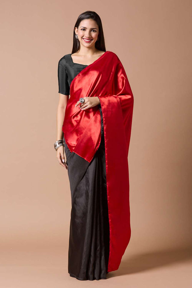 Black Solid Silk Sweetheart Neck Blouse