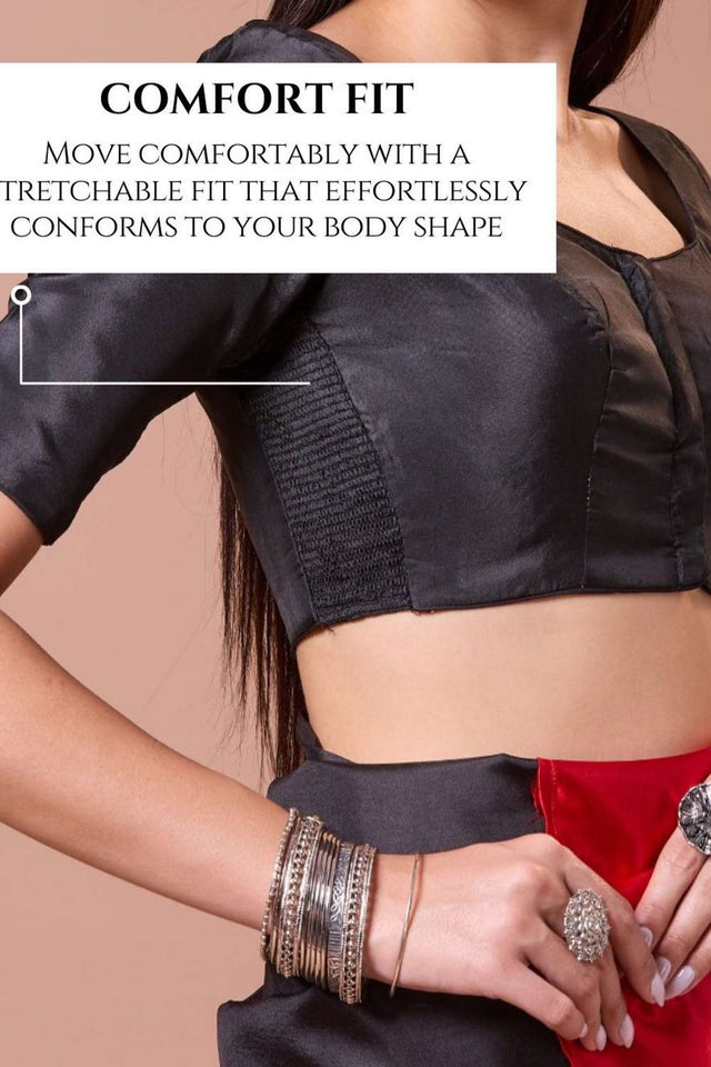 Black Solid Silk Sweetheart Neck Blouse