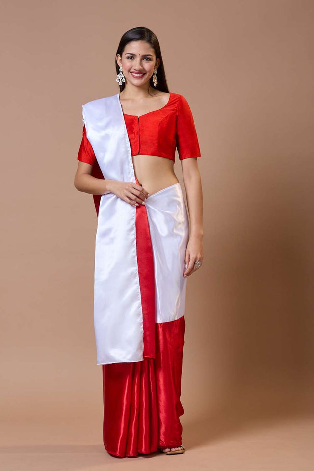 Red Solid Silk Sweetheart Neck Blouse