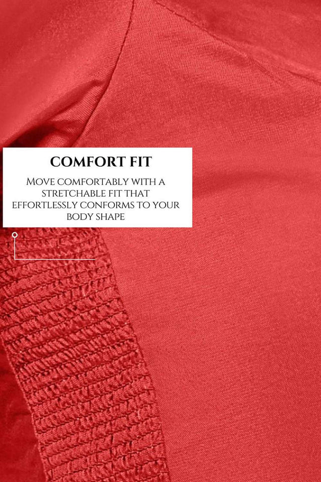 Red Solid Silk Sweetheart Neck Blouse