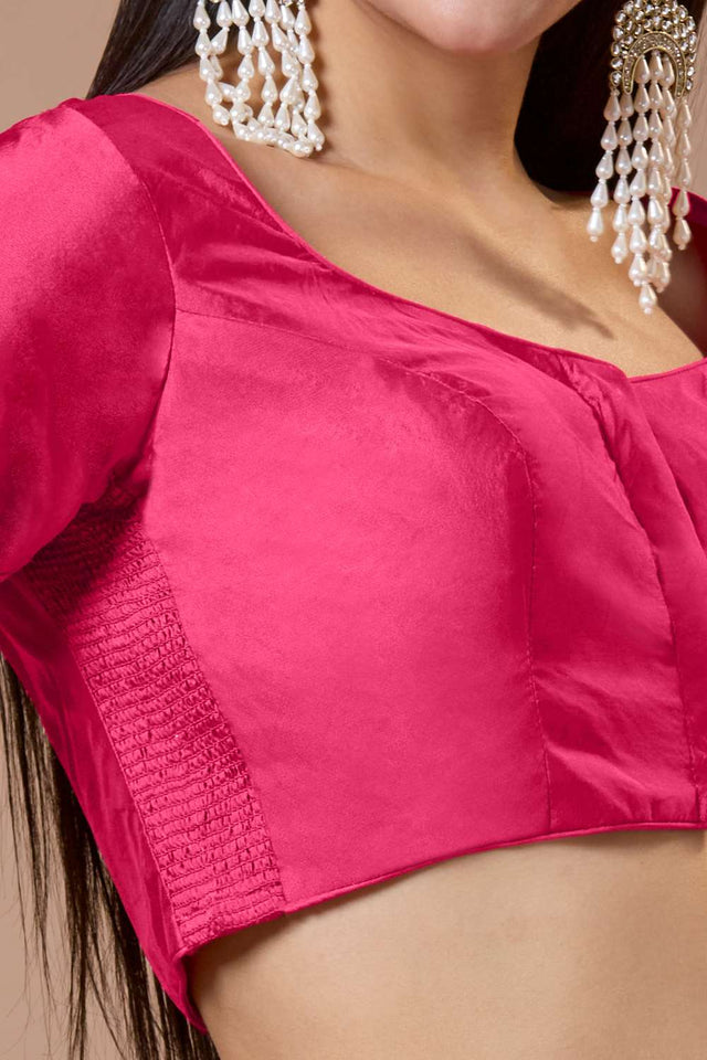 Pink Solid Silk Sweetheart Neck Blouse