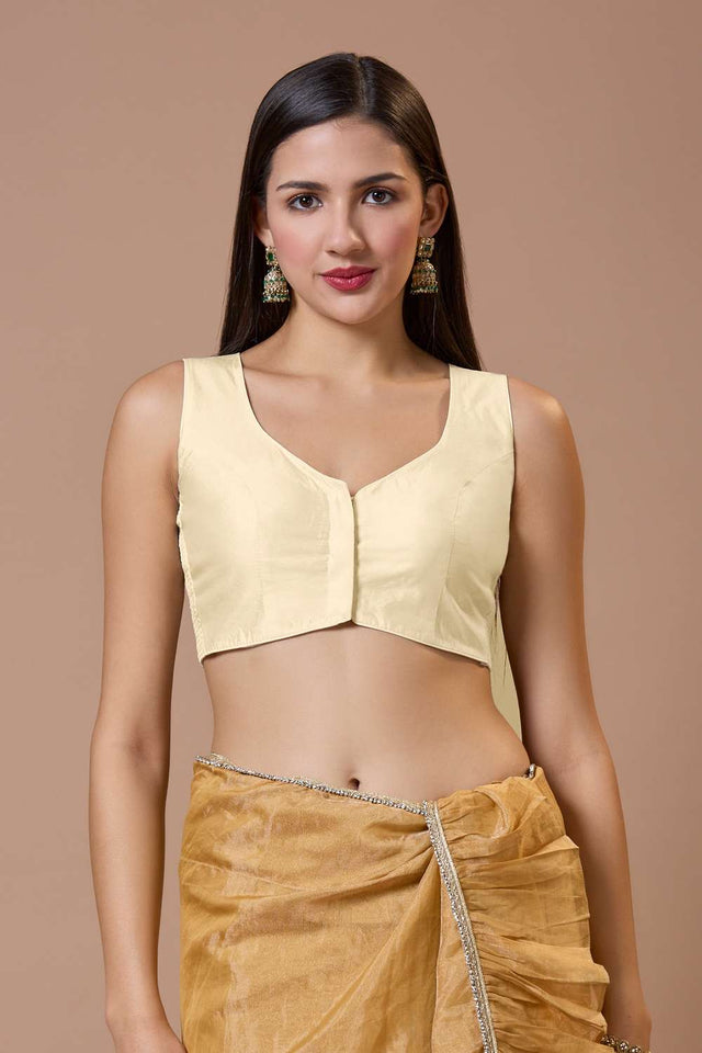 White Solid Silk Sweetheart Neck Blouse