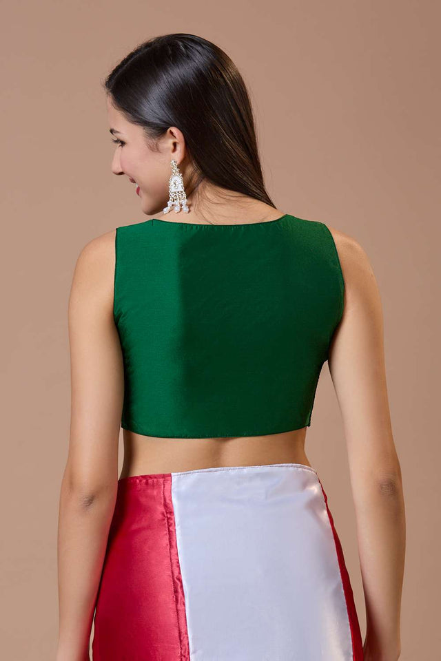 Green Solid Silk Sweetheart Neck Blouse