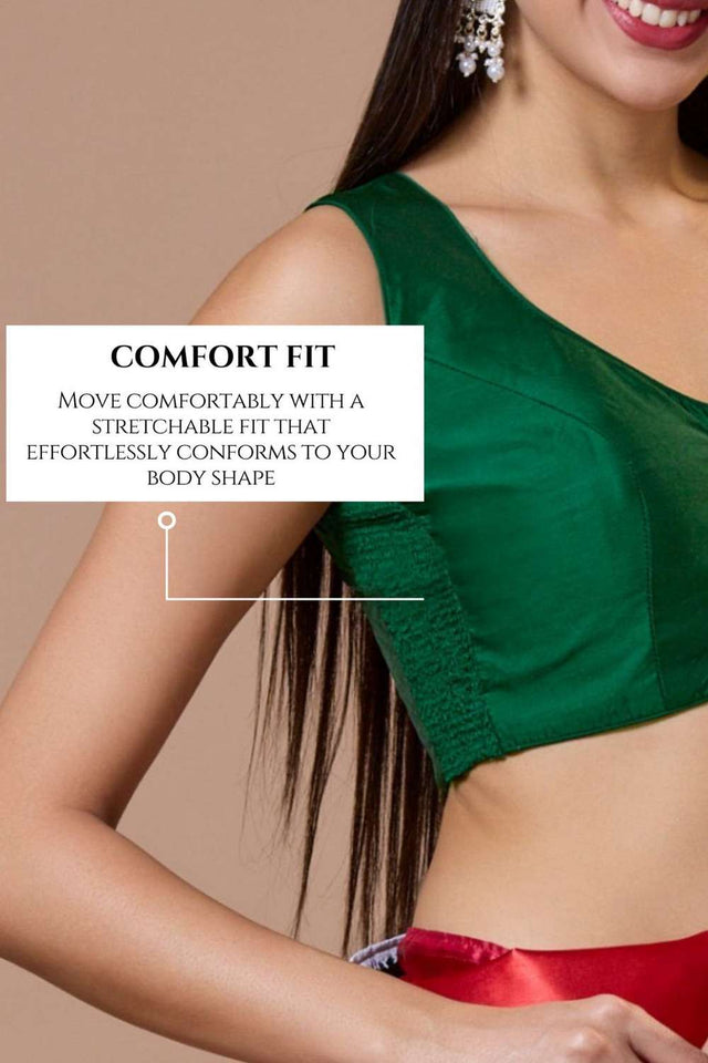 Green Solid Silk Sweetheart Neck Blouse