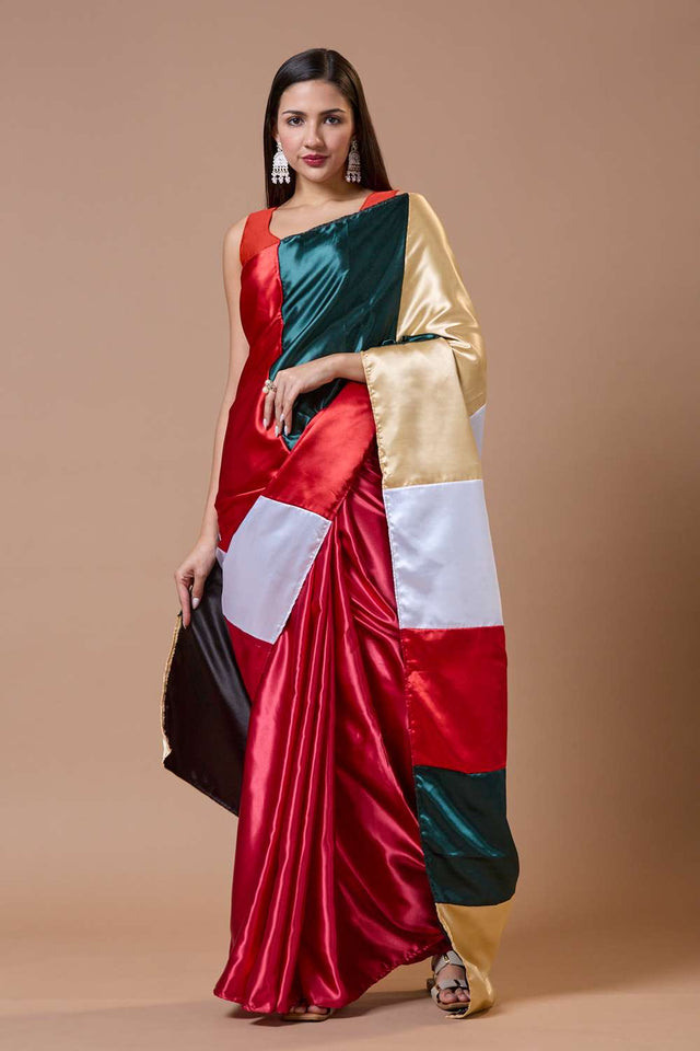 Red Solid Silk Sweetheart Neck Blouse