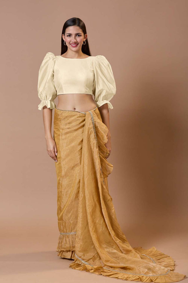 White Solid Silk Boat Neck Blouse