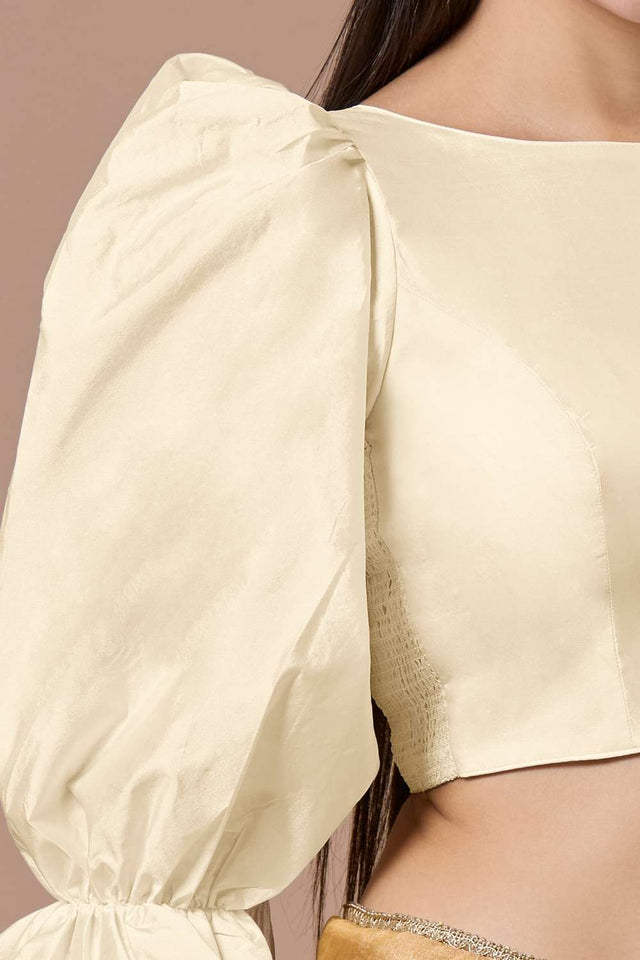 White Solid Silk Boat Neck Blouse