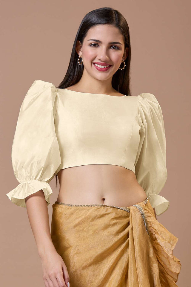 White Solid Silk Boat Neck Blouse