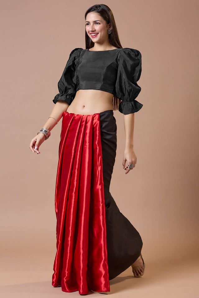 Black Solid Silk Boat Neck Blouse