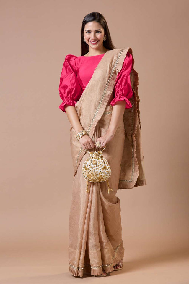 Pink Solid Silk Boat Neck Blouse