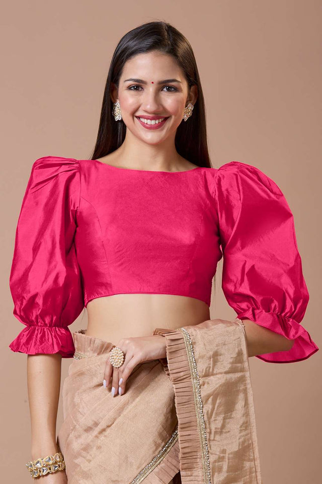 Pink Solid Silk Boat Neck Blouse
