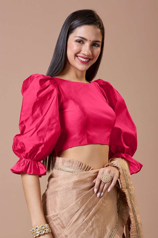 Pink Solid Silk Boat Neck Blouse