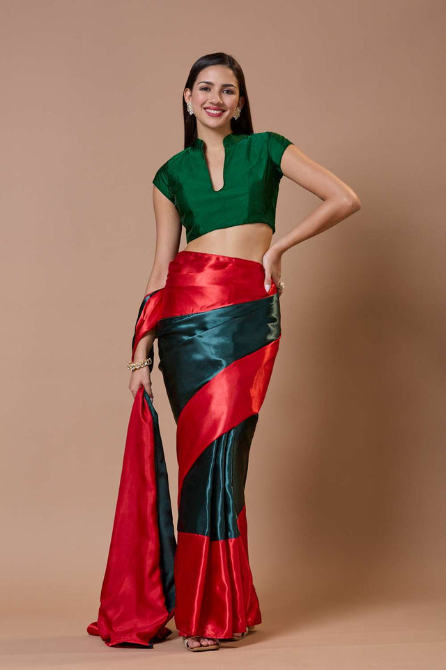 Green Solid Silk Collar Neck Blouse