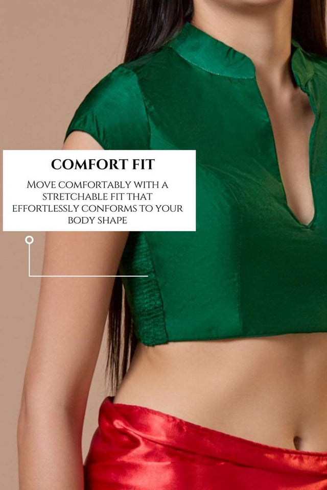Green Solid Silk Collar Neck Blouse