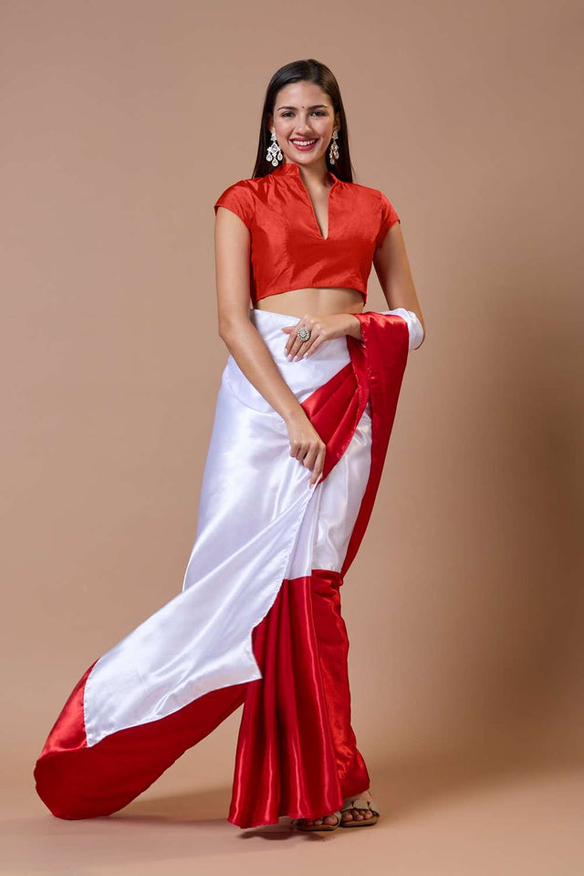 Red Solid Silk Collar Neck Blouse