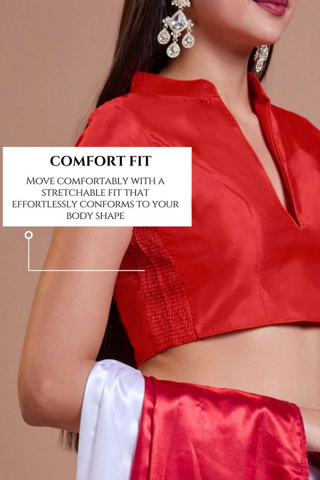 Red Solid Silk Collar Neck Blouse