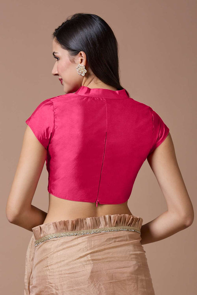 Pink Solid Silk Collar Neck Blouse