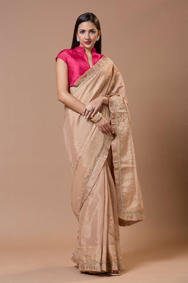 Pink Solid Silk Collar Neck Blouse