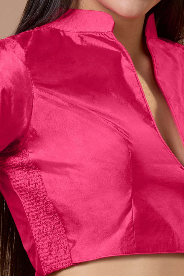 Pink Solid Silk Collar Neck Blouse