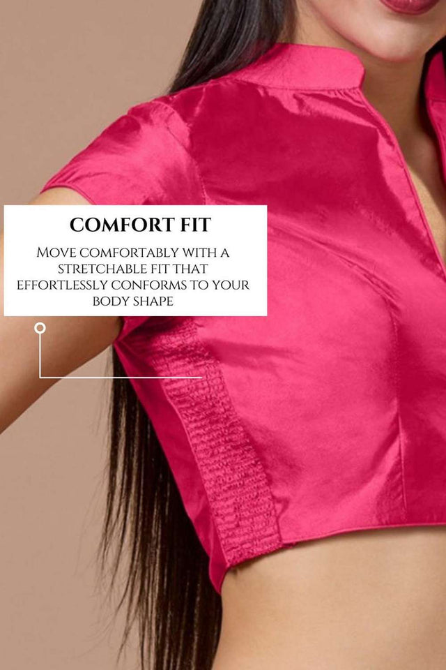 Pink Solid Silk Collar Neck Blouse
