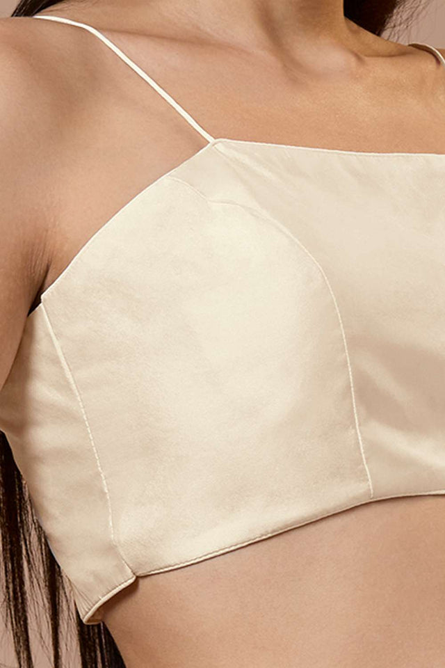 White Solid Silk Square Neck Blouse