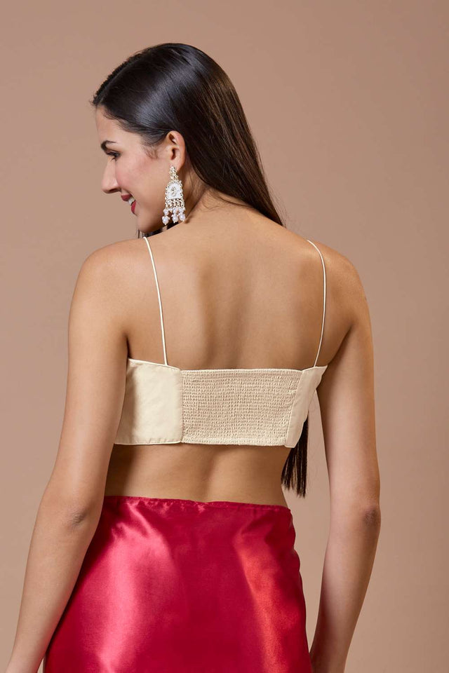 White Solid Silk Square Neck Blouse