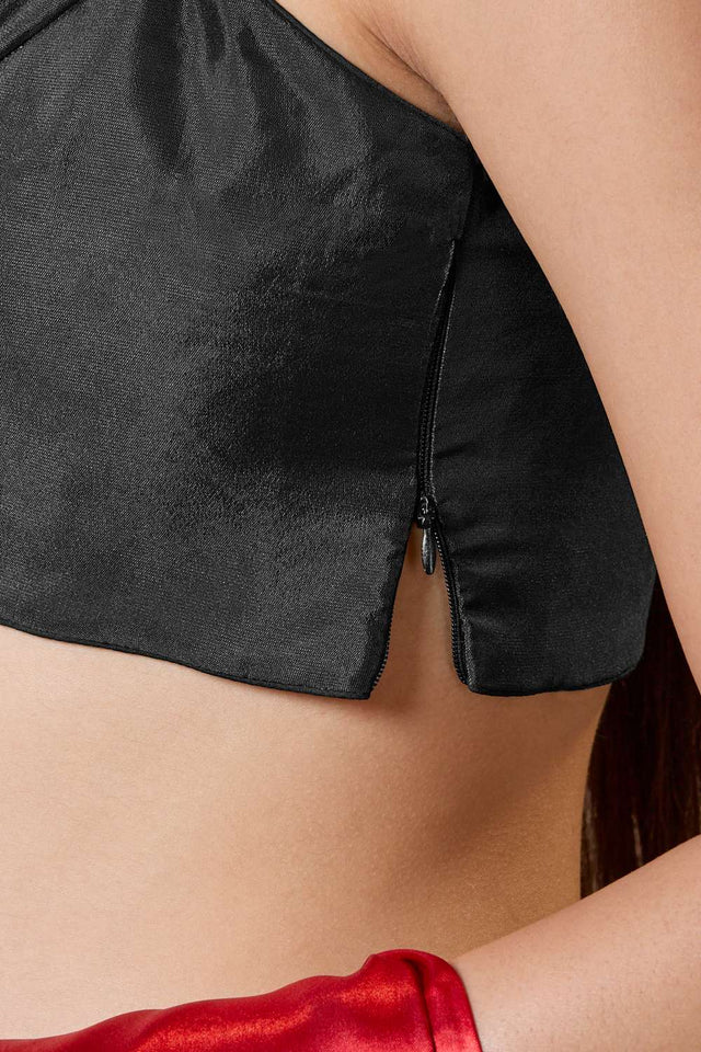 Black Solid Silk Square Neck Blouse