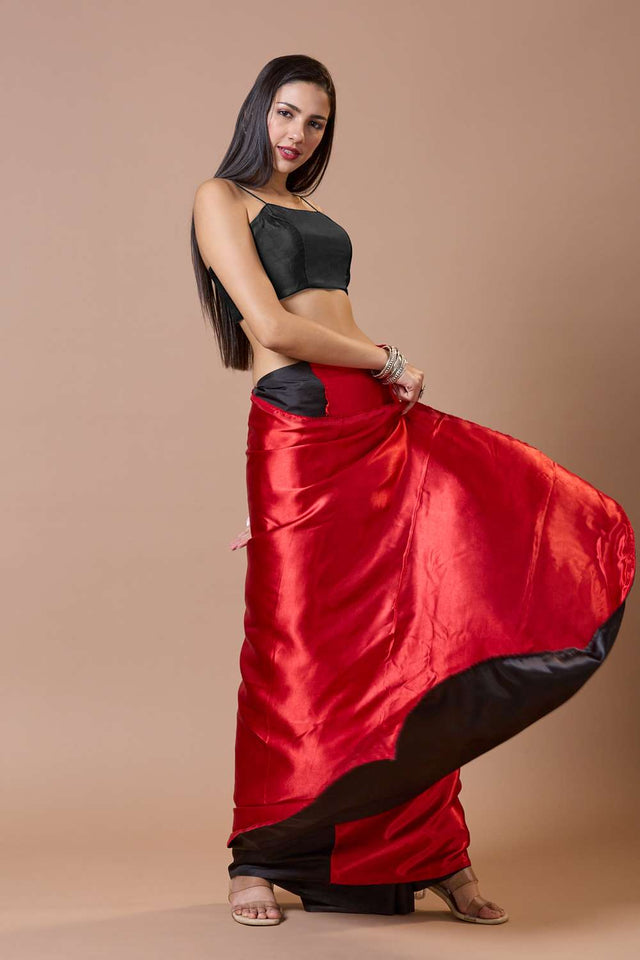 Black Solid Silk Square Neck Blouse