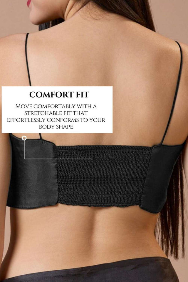 Black Solid Silk Square Neck Blouse