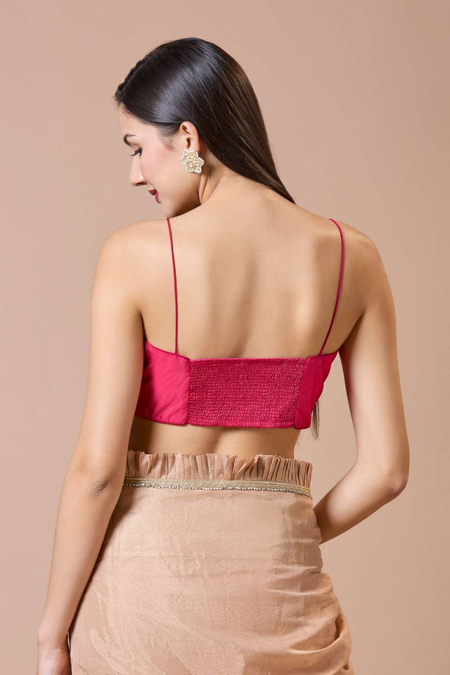 Pink Solid Silk Square Neck Blouse