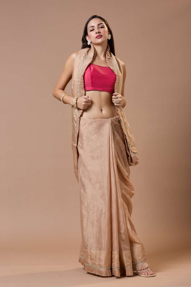 Pink Solid Silk Square Neck Blouse