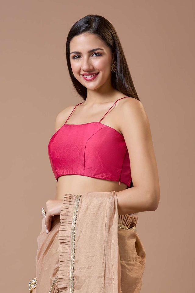 Pink Solid Silk Square Neck Blouse