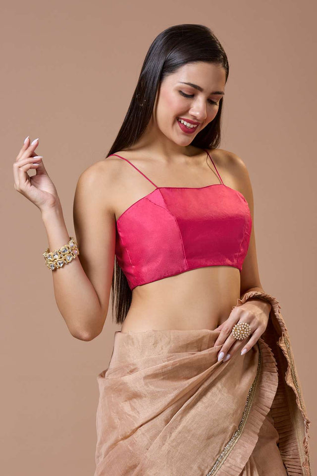 Pink Solid Silk Square Neck Blouse