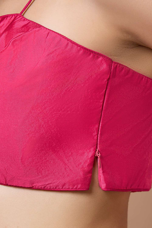 Pink Solid Silk Square Neck Blouse