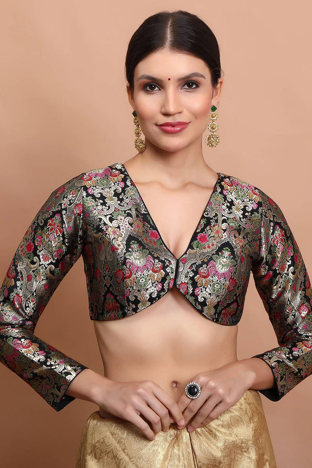 Black Woven Brocade Blouse