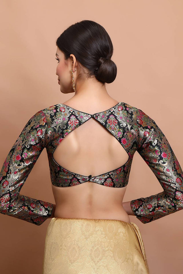 Black Woven Brocade Blouse