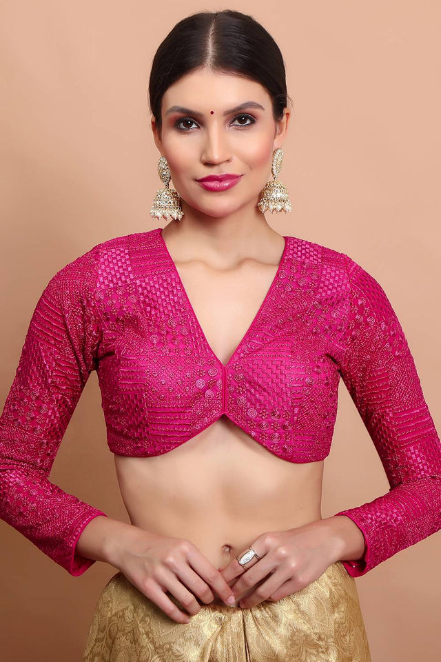 Pink Embroidered Georgette Blouse