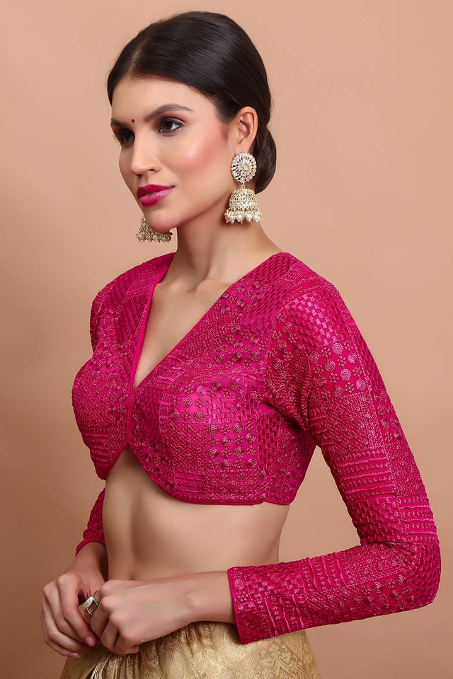 Pink Embroidered Georgette Blouse