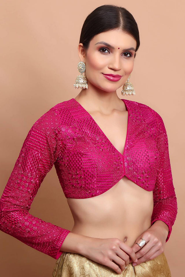 Pink Embroidered Georgette Blouse