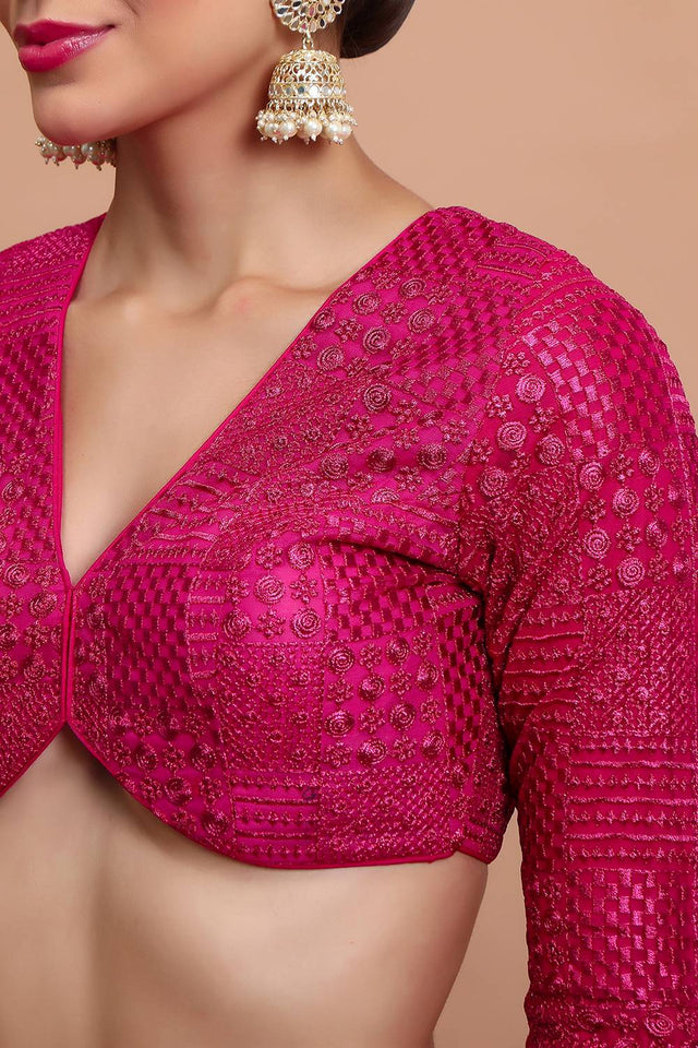 Pink Embroidered Georgette Blouse