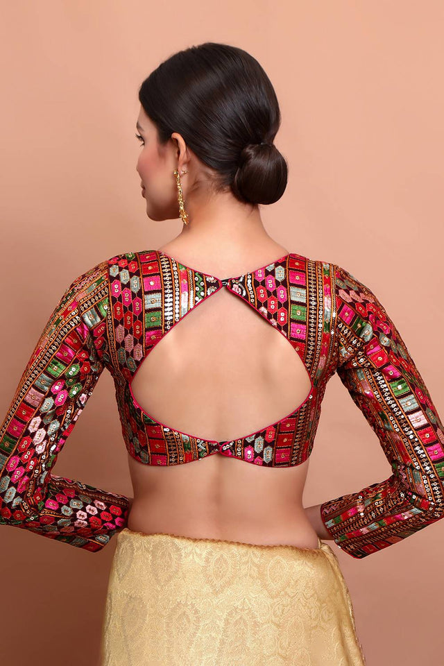 Wine Embroidered Georgette Blouse