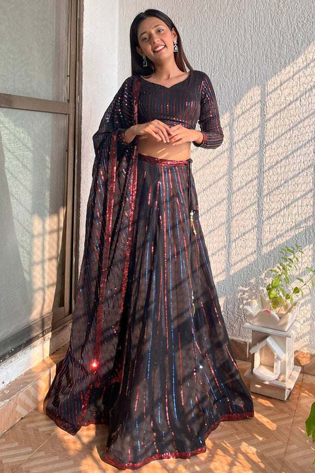 Black Sequin Georgette Lehenga