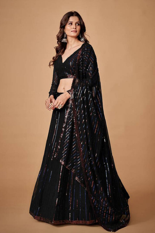 Black Sequin Net Lehenga