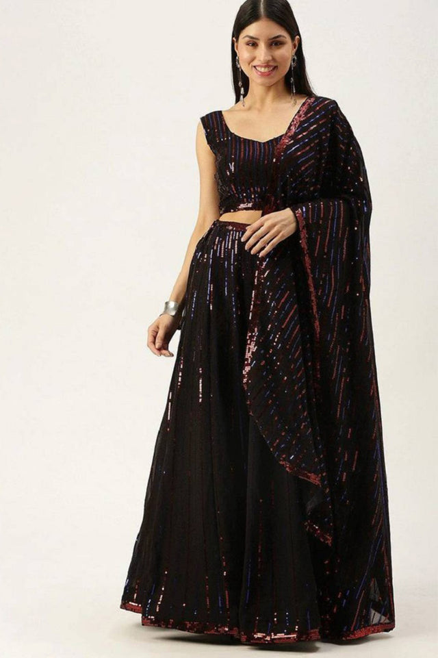 Black Sequin Net Lehenga