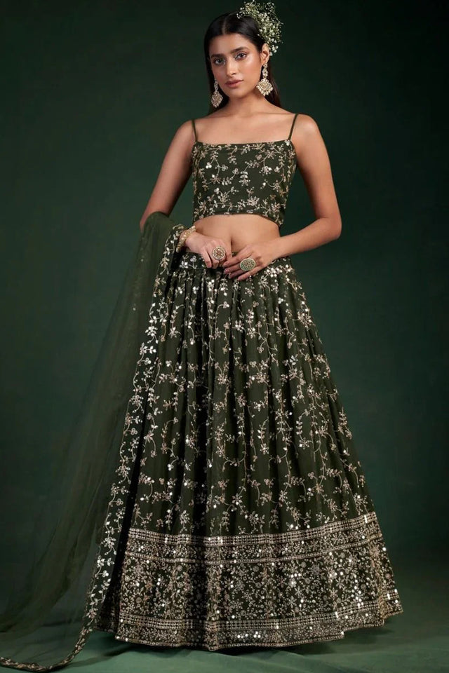 Green Sequin Georgette Lehenga